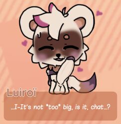 anthro big_penis blush bodily_fluids chibi dialogue domestic_ferret embarrassed erection fluffy genitals heart hi_res huge_cock hyper hyper_genitalia hyper_penis kat_alphabet luiroi luiroi_le_furet male male/male mammal mustelid musteline nervous nervous_smile penis short_male size_difference smaller_male solo speech_bubble standing sweat toony true_musteline virtual_youtuber vtuber weasel