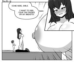 breasts comic comic_page female female_only huge_breasts inksgirls larger_female monochrome multiple_girls page_37 shrinking size_difference