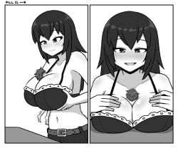 between_breasts breasts comic comic_page female female_only huge_breasts inksgirls larger_female monochrome multiple_girls page_11 shrinking size_difference