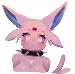 1girls big_breasts breasts eeveelution espeon female female_only fur furry looking_at_viewer nintendo pokemon pokemon_(species) simple_background solo spiked_collar tagme upper_body utterangle white_background