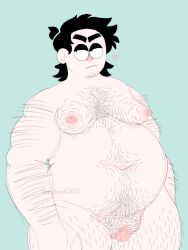 1boy andromorph black_hair bob_velseb cuntboy cuntboy/male cuntboy_only hair hairy hairy_arms hairy_chest hairy_legs hairy_pussy intersex male male_only outie_pussy overweight pubes solo spooky_month uncensored