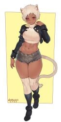 1girls absurd_res cat_ears cat_tail catgirl clothing commission dark-skinned_female dark_skin female female_only final_fantasy final_fantasy_xiv looking_at_viewer miqo'te mole mole_under_mouth norasuko red_eyes short_hair shorts smiling smiling_at_viewer solo tail very_short_hair white_hair