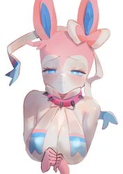 1girls big_breasts breasts eeveelution female female_only furry pokemon pokemon_(species) solo sylveon tagme utterangle white_background