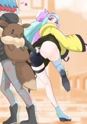 2girls ass assisted_exposure breasts clothed_female duo female female_only fully_clothed fully_clothed_female huge_ass human human_only iono_(pokemon) microsd_(artist) multiple_girls nintendo no_panties penny_(pokemon) pokemon pokemon_sv public_exposure two_tone_hair