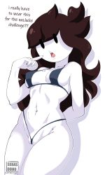 bangs belly_button bikini brown_hair cameltoe hand_behind_back jaiden jaiden_animations long_hair medium_breasts mob_face open_mouth sebasdono string_bikini text thong thong_bikini white_skin youtube youtuber