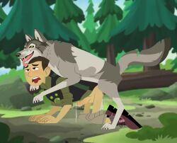 accurate_art_style canid childhood_ruined chris_kratt feral_on_human feral_penetrating forced forest forest_background gay gray_fur human_on_feral interspecies male male_only male_penetrated mammal outdoors pbskids rape sex sex_outside tongue_out wild_kratts wolf zethatoxis zoophilia