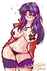 after before_and_after gaz_of_nylrac misato_katsuragi neon_genesis_evangelion nude pasties straight_hair