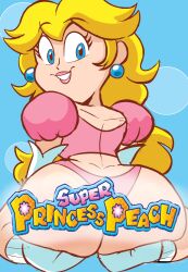 1girls ass big_ass big_butt blonde_female blonde_hair blue_eyes bottom_heavy bubble_ass bubble_butt crop_top crown dat_ass earrings eyelashes fat_ass fat_butt female female_only huge_ass huge_butt instantnudeles large_ass large_butt looking_at_viewer mario_(series) nintendo princess_peach rear_view solo super_princess_peach thick_ass thick_thighs thong title video_games wide_hips