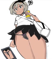 angry angry_face bea_(pokemon) cameltoe clothed color_edit edit flat_chest from_below nintendo panties pokemon pokemon_ss reach025 skirt taking_picture thong upskirt upskirt_photo