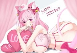 1girls animal_ears big_butt cat_ears cat_tail catgirl enormous_breasts eyebrows_visible_through_hair female female_only happy_birthday hat heart_pillows kaoru1307 kouya_no_naga_samurai light-skinned_female light_skin looking_at_viewer love_pillows nurse_cap pillows pink_eyes pink_hair solo tail tenshouin_himeno virtual_youtuber