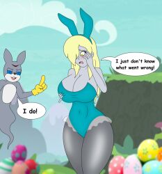 1girls big_breasts blonde_hair breasts bunny_costume bunny_ears bunny_ears_(cosmetic) bunny_girl bunnysuit cleavage curvy derpy_hooves easter equestria_girls female foxtide888 friendship_is_magic hasbro human leggings leotard milf my_little_pony nylons playboy_bunny shocked_expression stockings wide_hips yellow_eyes