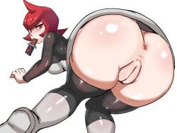 1girls anus ass bent_over big_ass blush bodysuit breasts curvaceous dat_ass eating female female_only huge_ass large_ass looking_back mars_(pokemon) mars_bar no_panties pokemon pokemon_dppt pussy red_eyes red_hair team_galactic thick_ass thick_thighs thighs ytrall