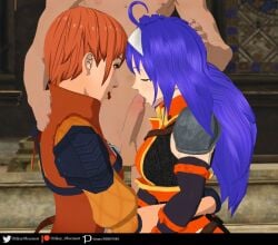 1boy 2girls 3d ahoge blue_hair breasts clothed_female_nude_male collaborative_fellatio fellatio female female_focus ffm_threesome fire_emblem fire_emblem:_path_of_radiance fire_emblem:_radiant_dawn fire_emblem:_three_houses hand_on_head leonie_pinelli long_hair male medium_breasts mia_(fire_emblem) mikey_obscurest multiple_girls nintendo oral orange_hair penis short_hair side_ponytail teamwork threesome