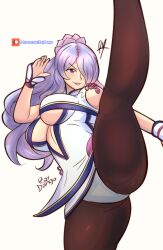 1girls alternate_costume attack breasts camilla_(fire_emblem) cosplay crossover female female_only fire_emblem fire_emblem_fates grin hair_over_one_eye kicking king_of_fighters large_breasts legs legs_up light-skinned_female light_skin long_hair luong_(cosplay) luong_(kof) nintendo panties pantyhose pink_eyes purple_hair raydango smile solo spread_legs thick_thighs thighs underwear white_panties wrist_cuffs