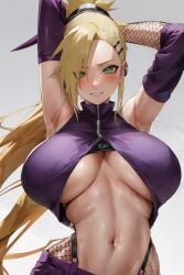 1girls ai_generated blonde_hair blush curvaceous curvy_female curvy_figure female_focus female_only green_eyes hips huge_breasts ino_yamanaka naruto seductive_smile solo solo_female stable_diffusion tanumanai voluptuous voluptuous_female