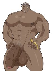 bald balls bara big_balls big_penis dark-skinned_male dark_skin face_markings male male_only muscles muscular negaro_0 nintendo nude penis pokemon pokemon_masters rings sawyer_(pokemon_masters) solo solo_male sunglasses sunglasses_on_head