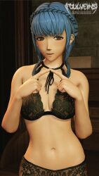 1girls black_panties blue_hair braid breasts brown_eyes female female_only fidgeting fire_emblem fire_emblem:_three_houses foulveins gesture index_fingers_together indoors looking_at_viewer lowres marianne_von_edmund medium_breasts nervous nervous_smile nintendo open_mouth panties shy smile solo underwear