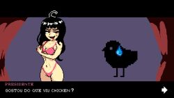 big_breasts brazilian dark_hair dark_pikchu female hiding_breasts long_hair panties pixel_(artwork) pixel_art president_(super_chicken_jumper) scar super_chicken_jumper tongue_out underwear video_game_character wide_hips