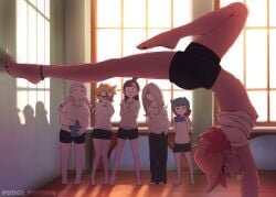 akko_kagari amanda_o'neill anklet breasts breasts_out clothes clothing constanze_amalie_von_braunschbank-albrechtsberger female gymnastics jasminka_antonenko little_witch_academia lotte_yansson medium_breasts nip_slip nipples pudgeruffian shorts small_breasts sucy_manbavaran tagme wardrobe_malfunction