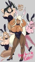 4girls breasts bunnysuit camie_utsushimi fakeryway female_only latex mina_ashido miruko momo_yaoyorozu multiple_girls my_hero_academia nipple_slip nipples pleasure_castle rumi_usagiyama year_of_the_rabbit