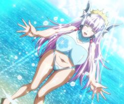 1girls aku_no_onna_kanbu aku_no_onna_kanbu:_full_moon_night bikini breasts bunnywalker closed_eyes hips large_breasts long_hair purple_hair screencap screenshot swimsuit t-rex_(animation_studio) thighs