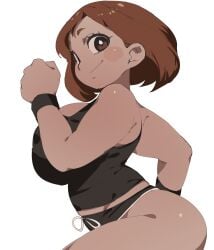 armband bloomers bouncing_breasts brown_eyes brown_hair coffing_(artist) gym_shorts huge_breasts large_ass large_breasts my_hero_academia ochako_uraraka running shorts smile tank_top wide_hips