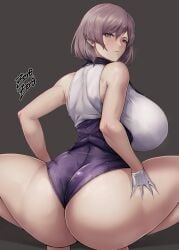 1girls ass breasts dat_ass female hips huge_ass huge_breasts light-skinned_female light_skin massive_breasts mujina short_hair simple_background ssss.dynazenon thick_thighs thighs voluptuous wide_hips zer0artzer0