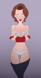 2d belly bra cleavage curvy diklonius earrings female gilf huge_breasts hulu human human_female lipstick looking_at_viewer mature_female milf panties real_person sigourney_weaver solar_opposites solo