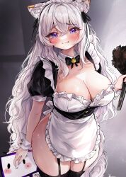 1girls angstowo animal_ears blush female female_only headdress indie_virtual_youtuber light-skinned_female light_skin maid maid_headdress maid_uniform nyx_nekota purple_eyes smile snow_leopard_ears snow_leopard_girl solo virtual_youtuber white_hair