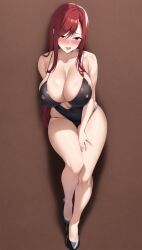 ai_generated aroused blush erza_scarlet fairy_tail high_heels huge_breasts large_breasts long_hair matalica novelai pinup posing red_eyes red_hair swimsuit