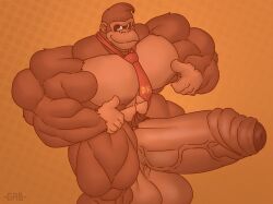 anthro balls bara barazoku big_balls big_pecs big_penis boner donkey_kong donkey_kong_(series) erection furry gab_art gorilla male male_only muscles muscular necktie nude penis solo solo_male