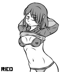 2d annoyed arms_behind_head bete_noire black_and_white bra breasts camila_cuevas glitchtale heart indifferent looking_at_viewer no_color panties redsinner19 sweater sweater_lift tagme torso undertale undertale_(series) undertale_au undertale_fanfiction