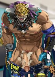 abs animal_mask anthro bandai_namco biceps big_penis clothing felid genitals grausummon human humanoid jaguar king_(tekken) male male_only mammal mask muscular muscular_male navel nipples pantherine pecs penis pubes solo tekken undressing vein veiny_muscles veiny_penis wrestler