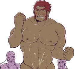 3boys :d abs after_sex bara beard beefy blush clenched_hands colored_skin completely_nude crossover cum cum_on_body cum_on_boy cum_on_pectorals facial_hair ganondorf gay green_skin hand_up happy hoshieda_(hoshinoedao) human humanoid implied_yaoi large_pectorals long_sideburns male_focus male_nipples male_only mature_male metal_gear_(series) metal_gear_solid multiple_boys multiple_crossover muscles muscular_male mustache navel_hair no_visible_genitalia nude nude_male out-of-frame_censoring pecs pectorals red_hair ryu_(street_fighter) sideburns smile solid_snake street_fighter sweat the_legend_of_zelda