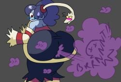 ass big_ass big_butt brap brappycatty fart fart_fetish farting farts fetish gassy leviathan_(skullgirls) purple_fart skullgirls squigly sunniefunnie