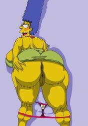 anus big_ass big_pussy blue_hair dark_anus dark_pussy female green_dress marge_simpson open_ass panties pussy the_simpsons tutacamon27 yellow_body