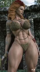 1girls 3d 3d_(artwork) abs aesir_(norse_mythology) areolae ass_visible_from_the_front ass_visible_through_thighs big_breasts blonde_hair blue_eyes bra braided_hair breasts cameltoe cga3d erotichris female female_focus female_only front_view god_of_war god_of_war_ragnarok goddess hips hourglass_figure long_hair looking_at_viewer mina_sundwall muscular muscular_female mythology naked naked_female navel nipples norse_mythology outdoors panties patreon_username pink_fingernails pink_nails red_hair red_streak santa_monica_studio scar scar_on_face solo solo_female sony_corporation sony_interactive_entertainment tattoo tattooed_arm tattoos thick_thighs thighs thrud_(god_of_war) toned toned_female twitter_username wide_hips