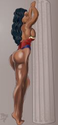 1girls amazon big_ass black_hair dark-skinned_female dark_skin dc dc_comics diana_prince exposed_ass female female_only long_hair looking_at_viewer pillar profacon1 solo wonder_woman wonder_woman_(series)