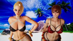 3d 3d_(artwork) big_breasts bikini blonde_hair blue_eyes king_of_fighters kof looking_at_viewer mature_(kof) short_hair summer vice_(kof)