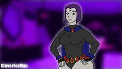 1girls animated areola_bulge belly belt breast_expansion breasts cleverfoxman cloak closed_eyes dc dc_comics fat female female_focus female_only grey_skin hips hyper hyper_breasts large_breasts nipple_bulge purple_eyes purple_hair rachel_roth raven_(dc) stomach teen_titans thick_thighs thighs wardrobe_malfunction weight_gain wide_hips