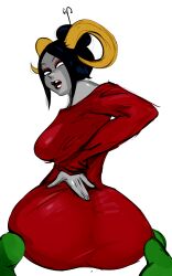 clothed damara_megido dress homestuck lipstick looking_back lysanthum showing_ass socks solo solo_female