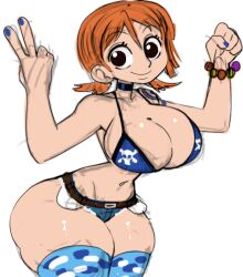 big_ass big_breasts big_butt female female_only huge_ass huge_breasts huge_butt nami one_piece peace_sign pre-timeskip short_hair simple_background tagme teenager tra169 v_sign wide_hips