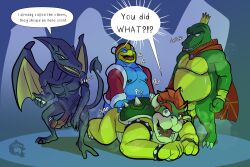 4boys absurd_res anthro blush bowser dialogue donkey_kong_(series) gay hi_res k_rool king_dedede kirby_(series) male male/male male_anthro male_only mario_(series) metroid musk musk_clouds musk_fetish musky_armpit musky_cock nintendo question ridley speech_bubble super_smash_bros. text thekinkybear