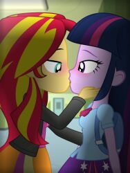 2girls accurate_art_style animated clothed_female deep_blush drooling equestria_girls female female/female female_only french_kiss fully_clothed fully_clothed_female horny_female kissing lesbian lesbian_kiss lesbians my_little_pony no_sound randomtriples school self_upload sunset_shimmer tagme twilight_sparkle_(eg) video yuri