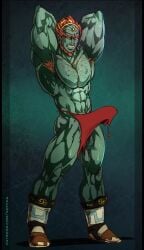 armpit_hair balls bara beard big_balls big_penis boner erection facial_hair ganondorf gerudo hands_behind_head hotcha loincloth loincloth_only male male_only muscles muscular penis red_hair solo solo_male the_legend_of_zelda twilight_princess