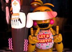 3d 3d_(artwork) accurate_art_style armor armored_dress astolfo_(fate) bib big_penis blurred_background detailed_background dick fate_(series) femboy five_nights_at_freddy's five_nights_at_freddy's_2 high_resolution highres huge_cock peace_sign penis penis_out pink_hair precum precum_drip robot robot_girl rosy_cheeks scottgames sfm shaking thighhighs toy_chica_(classic) toy_chica_(fnaf) trembling trembling_legs veiny_penis white_skin yellow_body yellow_hair