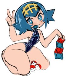 ass_focus barely_clothed big_ass big_butt bottom_heavy breastless casual casual_nudity clothed condom condom_in_hand condom_in_mouth female female_only flat_chest huge_ass huge_butt huge_hips huge_thighs lana_(pokemon) mob_face peace_sign pokemon pokemon_sm sideass smiling_at_viewer tagme tra169 true_flat_chest white_hair wide_hips