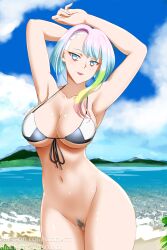 1girls armpits beach big_breasts bikini cd_projekt_red cleavage cyberpunk:_edgerunners cyberpunk_2077 female female_only kimmy77 light-skinned_female looking_at_viewer lucyna_kushinada studio_trigger thick_thighs