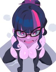 1girls aetherion_art big_breasts blue_hair breasts equestria_girls female female_only friendship_is_magic hasbro heart-shaped_pupils heavy_breathing my_little_pony nerd nerdy_female nipples purple_body sci-twi smile three_tone_hair