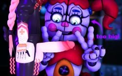 3d 3d_(artwork) armor armored_dress astolfo_(fate) baby_(fnafsl) big_penis blue_eyes blurry_background canon_appearance circus_baby circus_baby_(fnaf) circus_baby_(original) clown clown_girl clussy crop_top detailed_background dick fate_(series) female femboy five_nights_at_freddy's five_nights_at_freddy's:_sister_location full_color glowing glowing_eyes high_resolution highres huge_cock looking_down pale-skinned_female pale-skinned_male pale_skin peace_sign penis penis_out pink_hair precum precum_drip red_hair robot robot_girl rosy_cheeks scottgames sfm shaking shiny_skin size_comparison size_difference text thighhighs trembling trembling_legs trishsfm twintails veiny_penis white_body white_skin